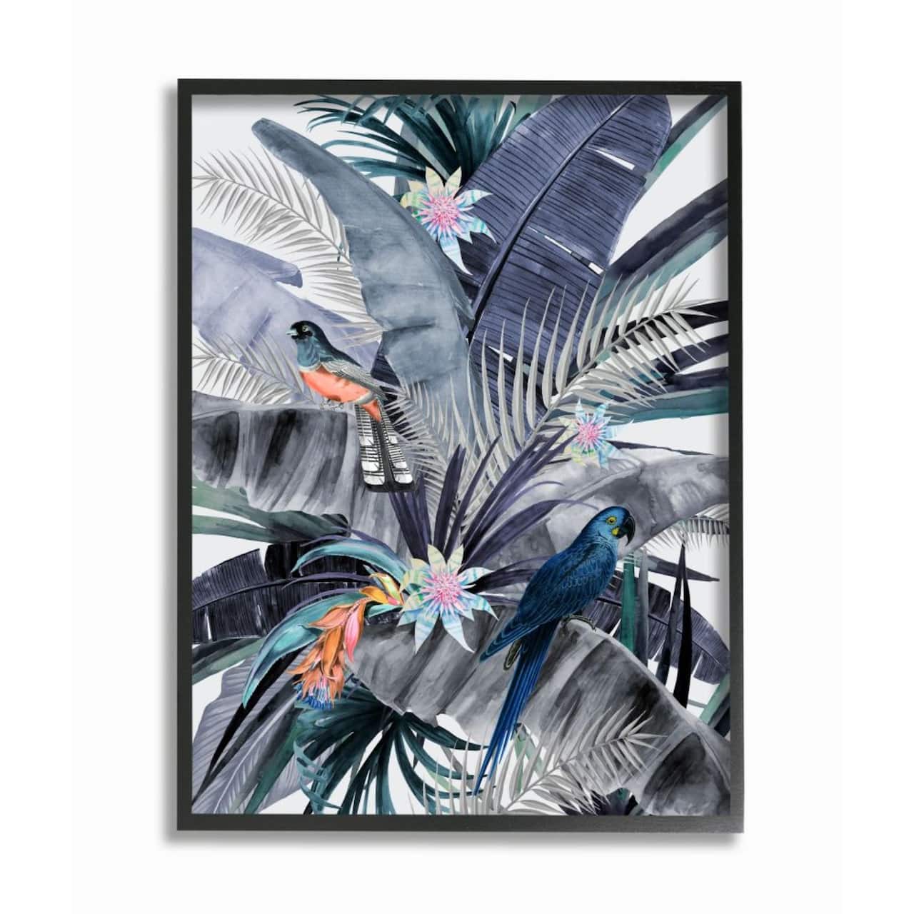 Stupell Industries Tropical Jungle Birds with Black Frame Wall Accent